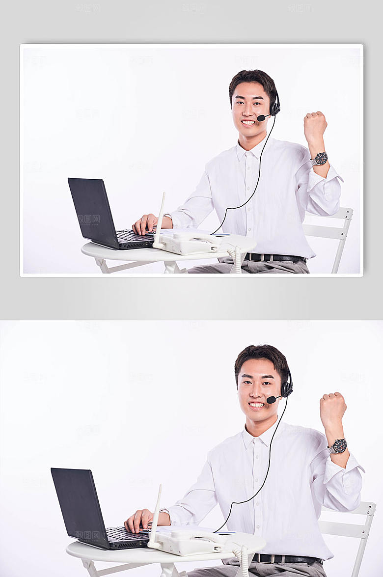 职场客服男士加油手势摄影图片