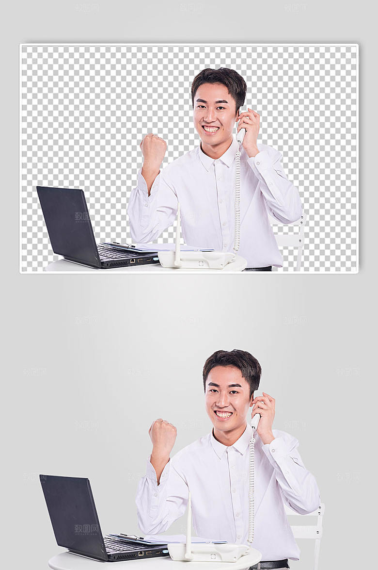 职场客服男士加油摄影图