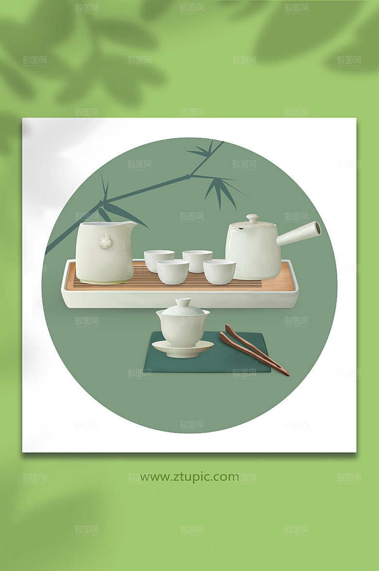 国风素雅套装茶具物品元素设计插画