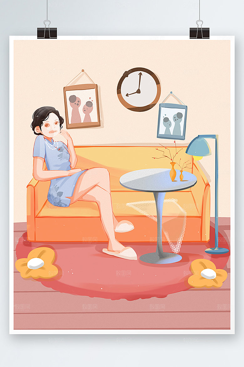 肌理敷面膜美妆化妆人物插画设计