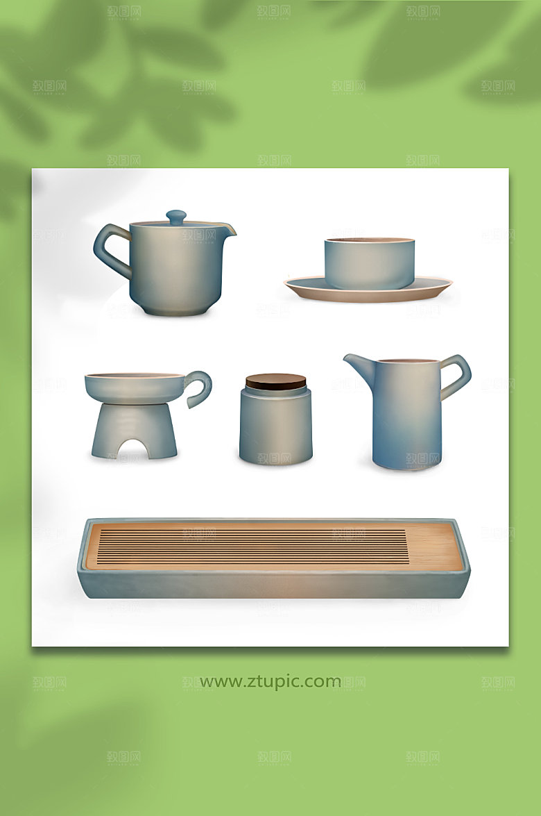 国风茶具物品元素插画
