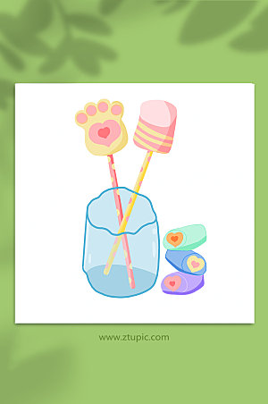 手绘棉花糖糖果甜食元素设计插画