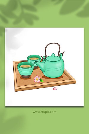 写实茶文化茶具元素设计插画