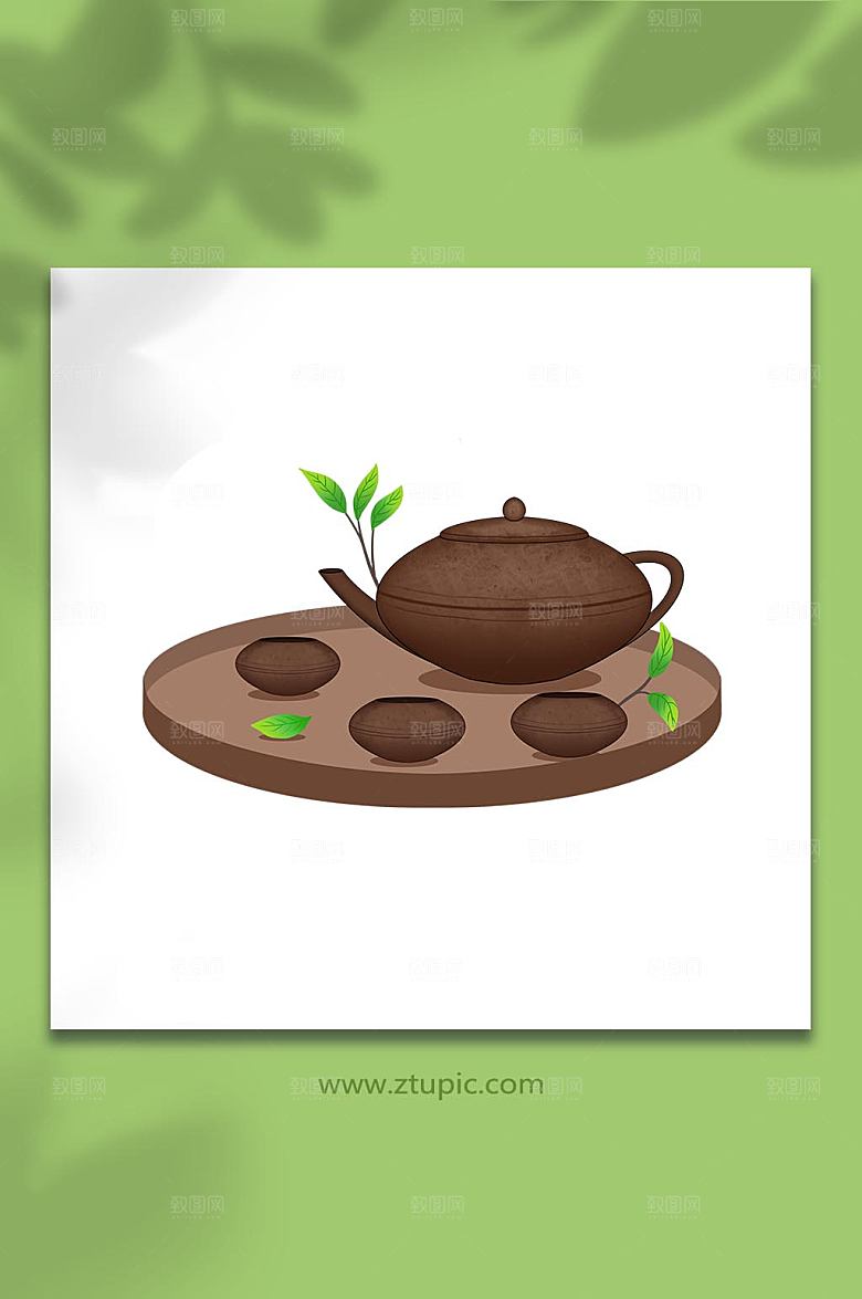写实国潮茶文化茶具设计插画