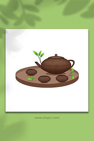 写实国潮茶文化茶具设计插画