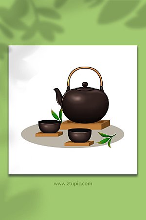 写实茶文化复古茶具设计插画