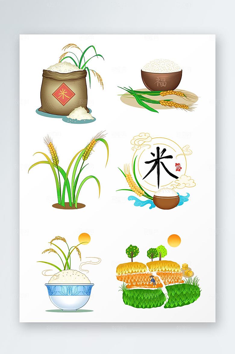 卡通大米粮食包装组合元素插画