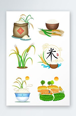 卡通大米粮食包装组合元素插画