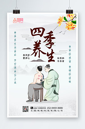 中式淡雅中医养生文化海报模板