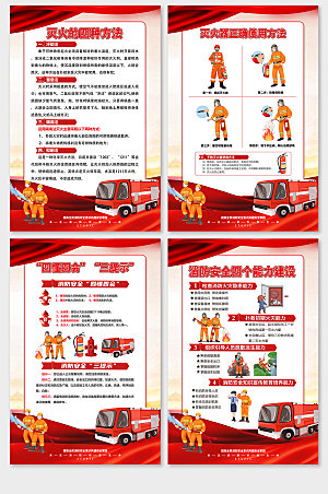 简约红色消防安全知识海报设计