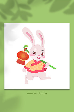 手绘中秋兔扛灯笼动物插画设计