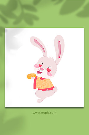 扁平中秋兔啃月饼动物设计插画