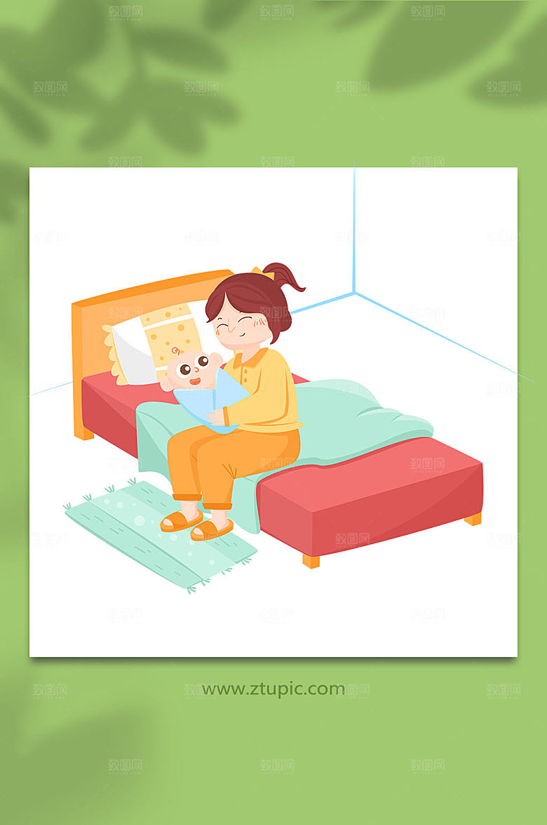 扁平拥抱母乳喂养人物插画设计