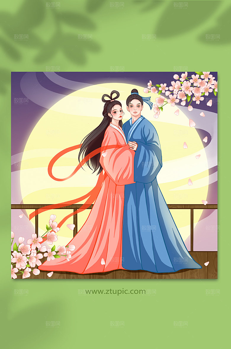卡通七夕牛郎织女插画设计