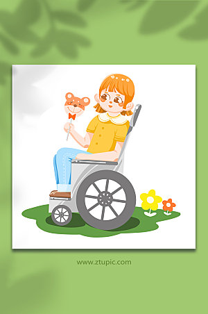 扁平儿童轮椅残疾人插画设计