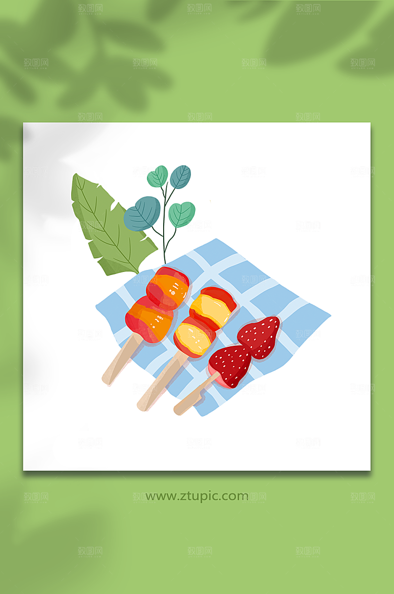 扁平冰糖葫芦糖果甜食插画设计