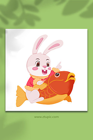 卡通兔喜庆年年有余动物插画设计