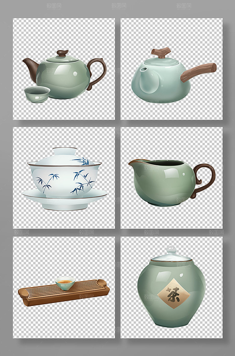 写实饮茶茶具物品PNG设计插画