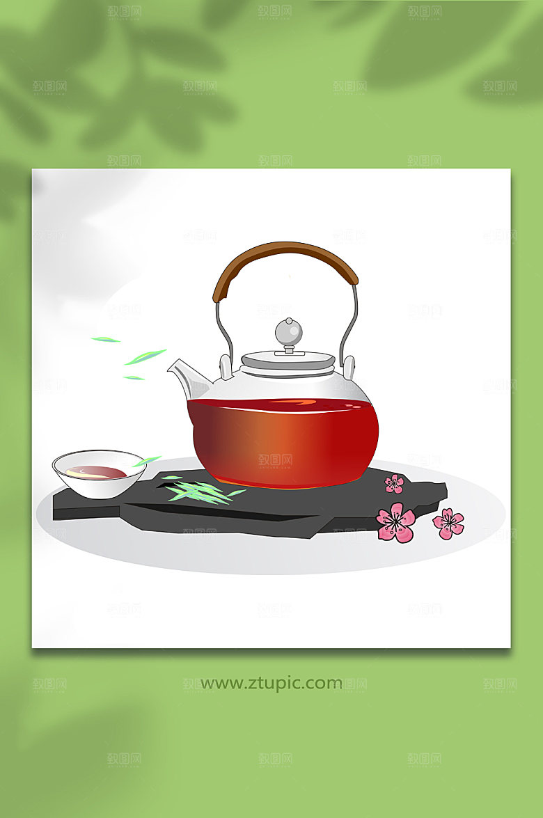 扁平茶壶茶具物品元素插画设计