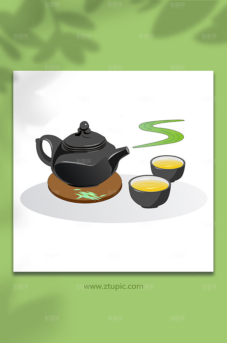 手绘茶壶茶杯茶具物品设计插画