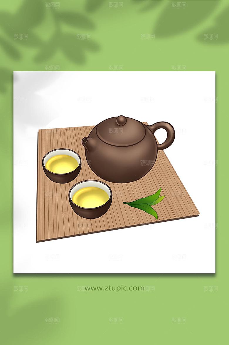 写实国潮复古茶文化茶具设计插画