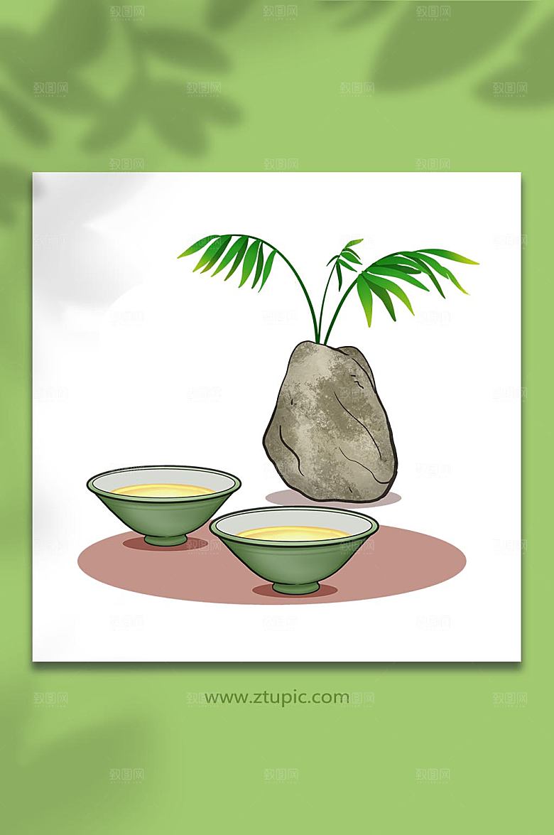 扁平国潮茶文化茶具元素插画设计