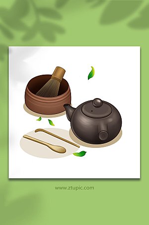 扁平国潮制茶茶文化茶具设计插画