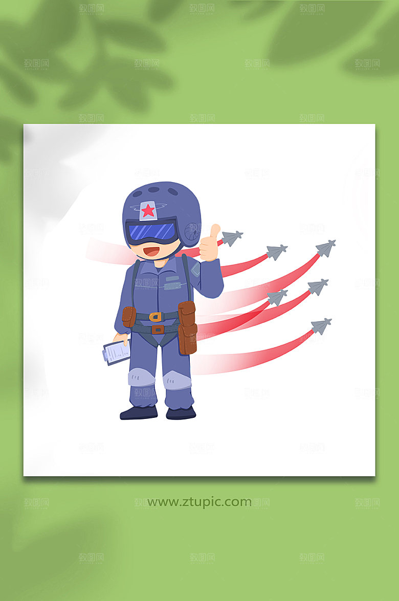 扁平空军赞战机表演军人插画设计