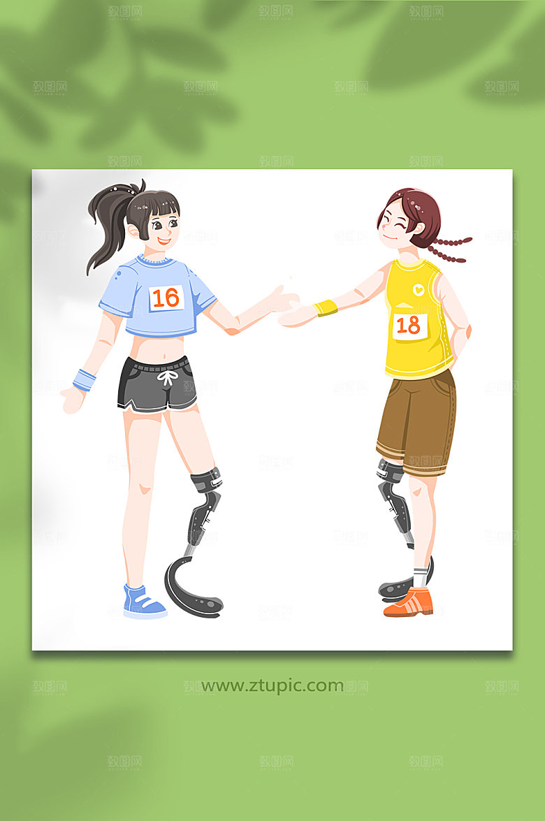 残疾人运动员人物插画元素