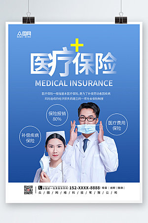 商务医疗保险海报模板