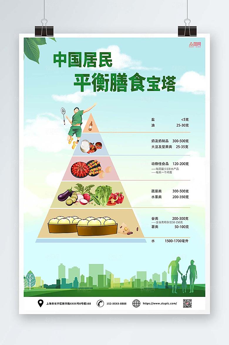 渐变国居民平衡膳食宝塔海报设计