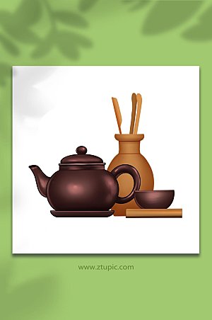 扁平茶壶茶叶茶文化茶具设计插画