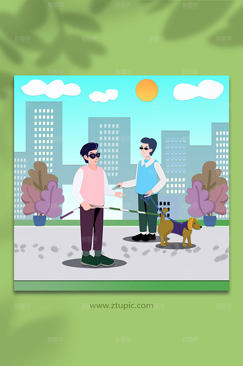 手绘残疾人的人物插画设计