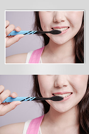 女生刷牙护牙齿健康照片摄影图