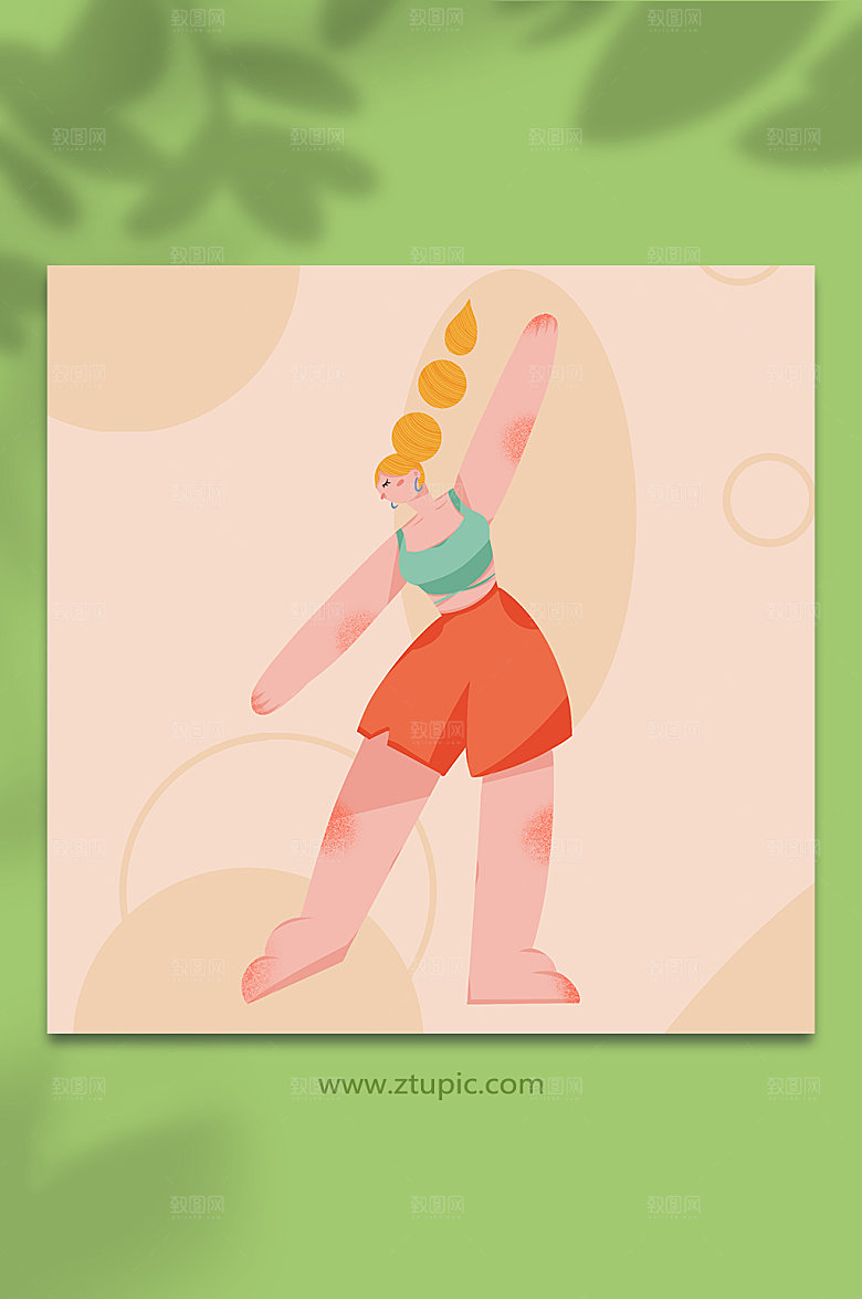 卡通女生锻炼动态人物插画设计
