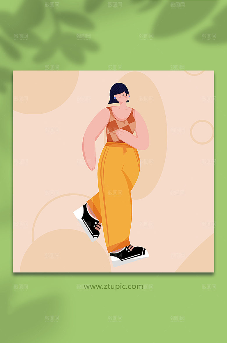 扁平女生跑步动态人物插画设计