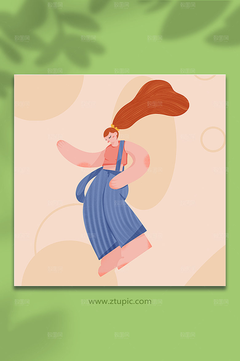 扁平女生跳跃动态人物插画设计