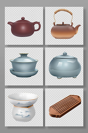 中式茶具物品元素插画合集