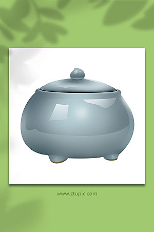 扁平茶叶罐瓷器茶道茶具设计插画