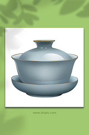 写实盖碗瓷器茶杯茶道茶具设计插画