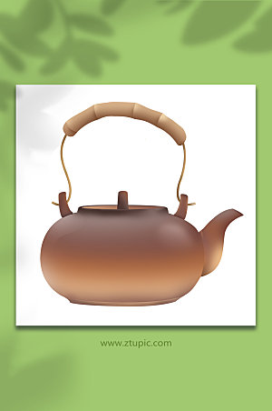 扁平茶壶陶器提壶茶道茶具设计插画