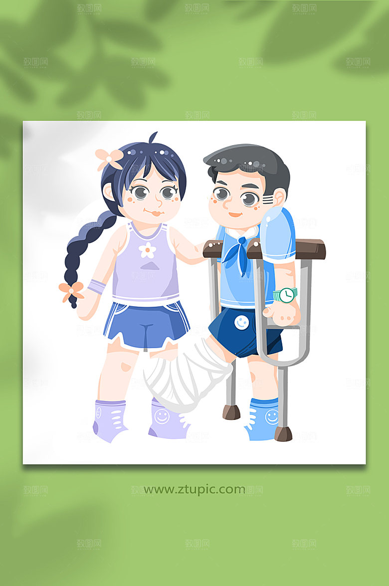 瘸腿拐杖残疾人插画元素