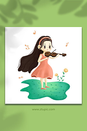 扁平女孩拉小提琴插画设计