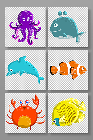 写实海底动物章鱼鲸鱼插画设计