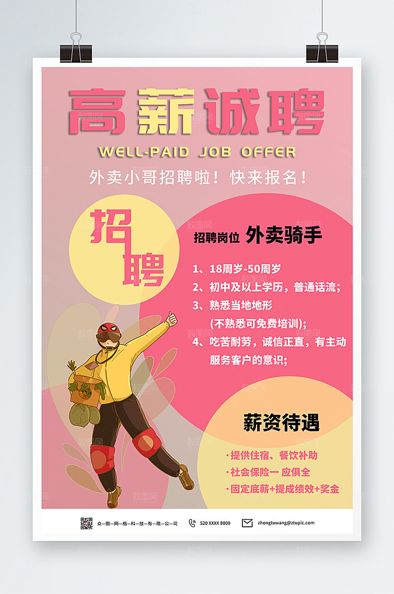 高薪诚聘招聘外卖骑手海报设计