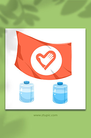 志愿者旗帜水桶活动用品元素