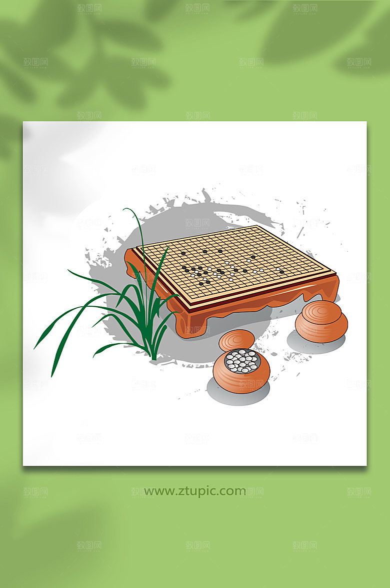 淡雅围棋琴棋书画插画元素设计