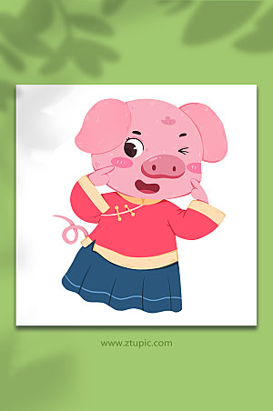 手绘亥猪十二生肖动物插画设计