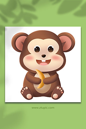 扁平猴子吃香蕉生肖猴年插画设计