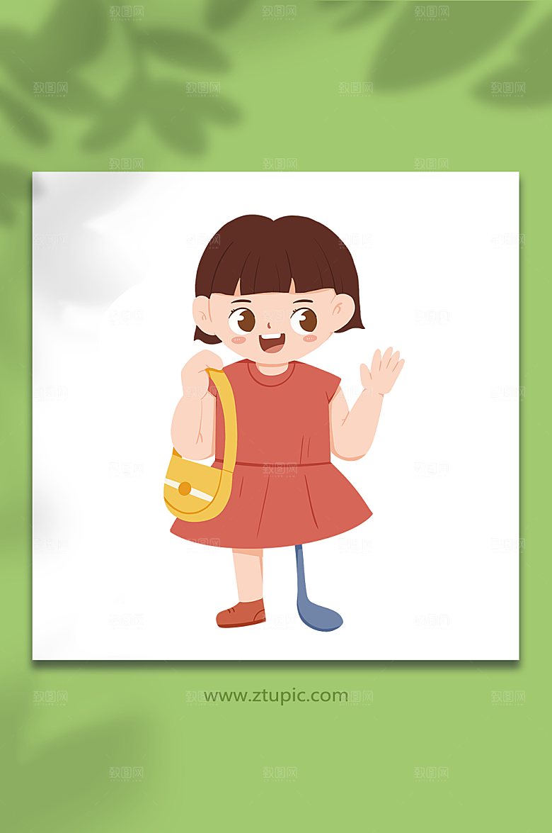 手绘残疾人逛街人物插画设计